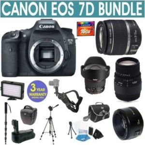 Canon EOS 7D Digital Camera 4 Lens Bundle Package