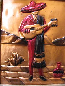 Vintage 1948 Singing Mexican Wanda Irwin Tooled Painted Bas Relief 
