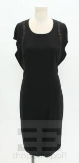Carolina Herrera Black Silk Jeweled Trim Cap Sleeve Dress Size 14