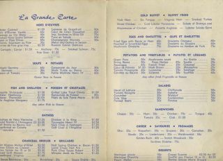 Cafe Henry Burger Menu Hull Quebec 1953 Le Grande Carte