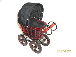Miniature Doll Baby Buggy Carriage Wood and Metal
