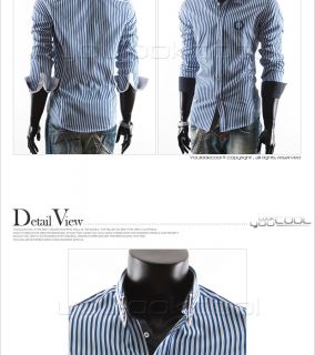 Youlookcool Mens Slim Fit Double Collar Blue White Striped Designer 