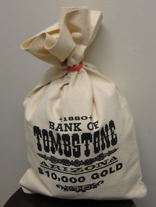 Money Bag Replica Bank of Tombstone Canvas Old West Heavy Duty Stage 