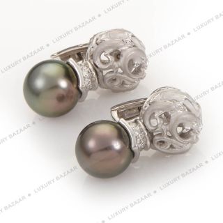 Carrera Y Carrera 18K White Gold Diamond and Pearl Dolphin Earrings 