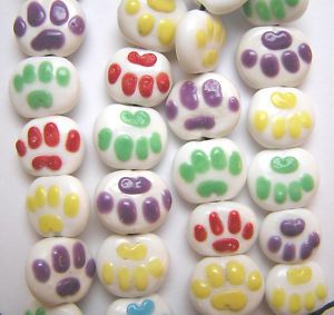   Animal Dog Doggy Kitty Cat Paw Print Glass Beads 13 Beads