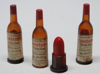 Three Carstairs Whiskey Miniature White Seal Mini Bottles Lipsticks 