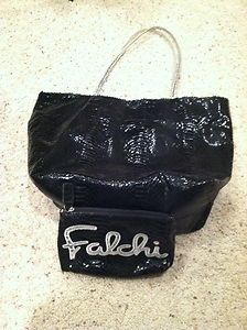 Carlos Falchi Black Snakeskin Tote Handbag with Pouch