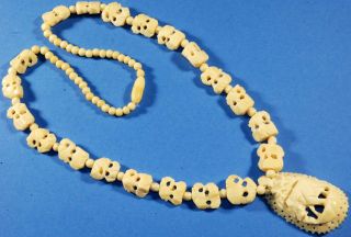Vintage Hand Carved Faux Ivory Elephant Necklace