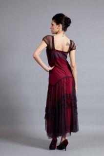 Nataya Red Carmen Embroidered Mesh Dress Large