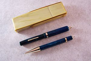 Vintage Blue Carters 5233 Fountain Pen Pencil Set Restored Nice Flex 