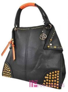   Edge Designer Inspired Color Jewel Studded Handbags Tote Black