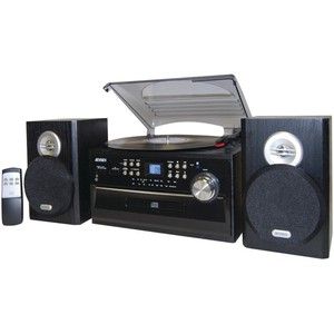   STEREO SYSTEM W BELT 3 SPEED TURNTABLE CD CASSETTE PLAYER AM FM RADIO