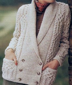 Vintage Knitting Pattern Aran Shawl Double Breasted Cardigan Jacket 32 