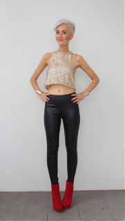 Disco Gold Rush Full Sequin Glitter Key Hole Cut Out Back Cami Top 6 8 