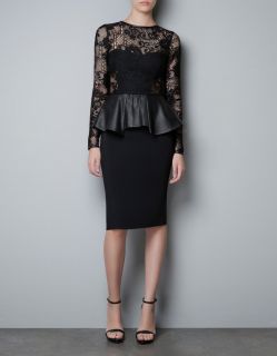 Zara Studio Dress with Leather Peplum Frill Black Lace XS s M L Sold 