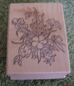 GGH Custom Unused Rubber Mounted Wood Stamp Wild Flowers