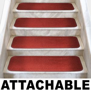 Set of 15 Attachable Carpet Stair Treads Brick Red Runner Rugs