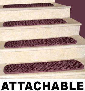 Set of 12 Attachable Carpet Stair Treads 8x22 Merlot Runner Rugs 