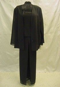 Cassandra Stone Black Pants Suit with Jacket Sz 22