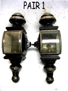 PAIR ORNATE VINTAGE HORSE DRAWN CARRIAGE LAMPS