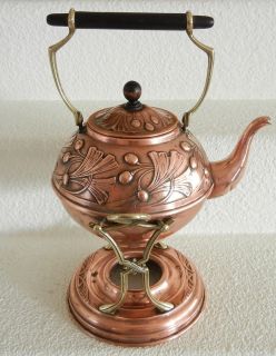 Carl Deffner Art Nouveau Gingko Copper Tea Water Kettle