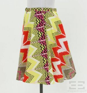 Carven Neon Yellow Orange Chevron Striped Mini Skirt Size 38 New $482 