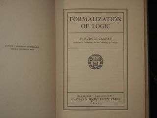Rudolf Carnap Formalization of Logic Philosophy Harvard Scarce 1947 