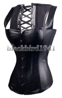 2628 Sexy Gothic Black Faux Leather Vest Corset Bustier M