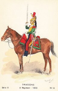 1833 Dragons French Army Cavalry Uniform Art Card