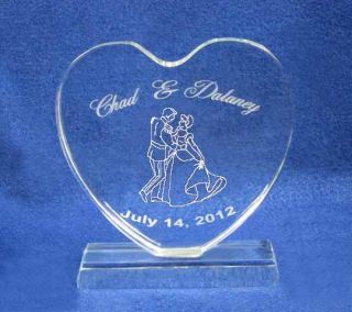 Cinderella Crystal Heart Wedding Cake Topper Engraved