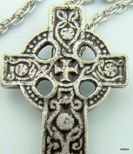 Pewter Center Celtic Cross Irish Medal Pendant Necklace