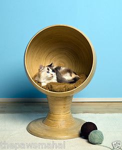   Kitty Ball Bamboo Elevated Cat Bed Tower with Washable Cushion