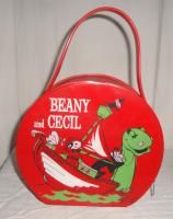 Vintage Beany and Cecil Round Red Vinyl Carrying Case Great Graphics 