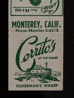 1950s Matchbook Cerritos Fishermans Wharf Monterey CA California