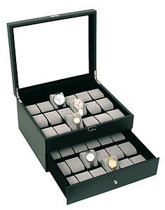    WATCH CASE GLASS TOP WATCH BOX WITH LOCK AND KEY HOLDS 36 WATCHES