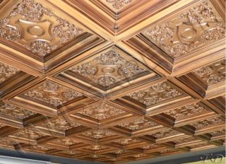 Incredible Faux Tin Drop in Ceiling Tile TD03 Aged Copper Coffered 