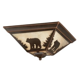   Rustic Bear Flush Mount Ceiling Lighting Fixture Bronze, Amber Glass