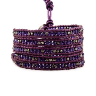 Chan Luu Purple Velvet Leather Crystal Wrap Bracelet
