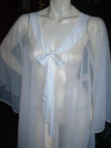 Vtg 80s Sheer White Chiffon Peignoir Dressing Robe for Nightgown Angel 