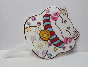 Decorating Maneki Neko Fatty Lucky Cat Plastic Hand Fan A