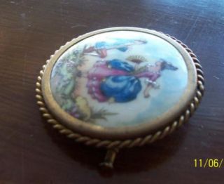 Brooch CY Chabrol Hand Painted Limoges Porcelain Miniature France 