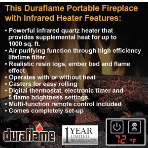 DURAFLAME Portable Fireplace Infrared Quartz Heater R C Cherry Finish 