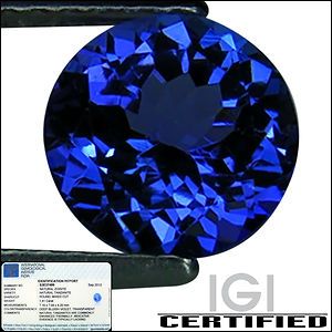 IGI Certified 1 41 Ct AA Natural DBlock Tanzanite Round Cut Deep 