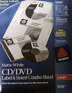 Avery 5696 CD DVD Label Insert Combo Sheet 20 Labels