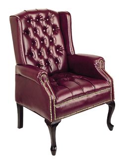 Two Jamestown Oxblood Wing Back Queen Anne Guest Chairs