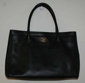 Authentic Chanel Cerf Executive Tote Black Caviar Leather Handbag 