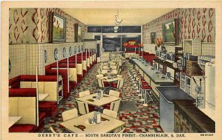 Chamberlain South Dakota SD 1948 Derbys Cafe Interior Vintage 