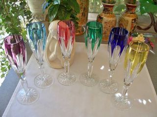 Faberge Colored Crystal Champagne Flutes in original presentation 