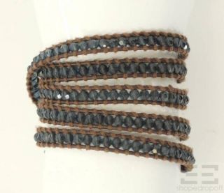 chan luu brown leather blue beaded wrap bracelet