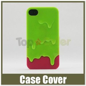 NEW 3D Melt Ice Cream Case GREEN & RED Cover For iPhone 4 4G 4S 